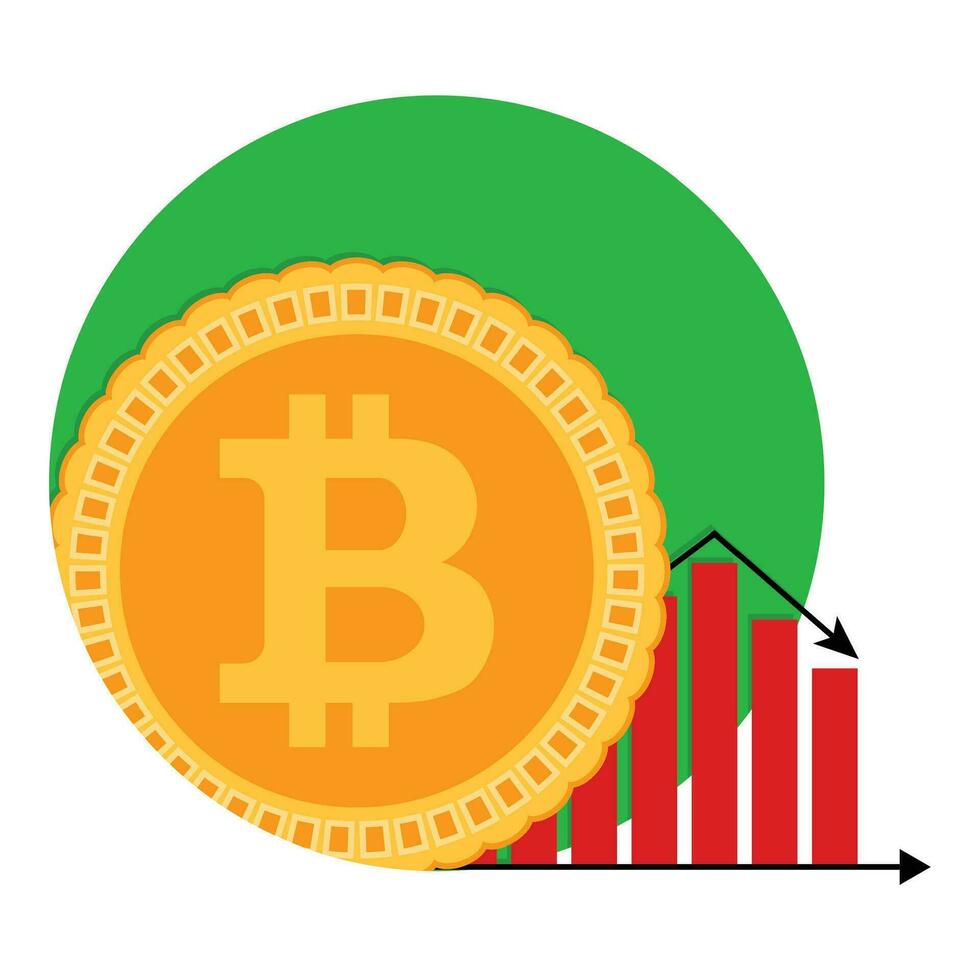 Bitcoin money diagram falling icon. Vector recession loss, decline infochart bit coin illustration
