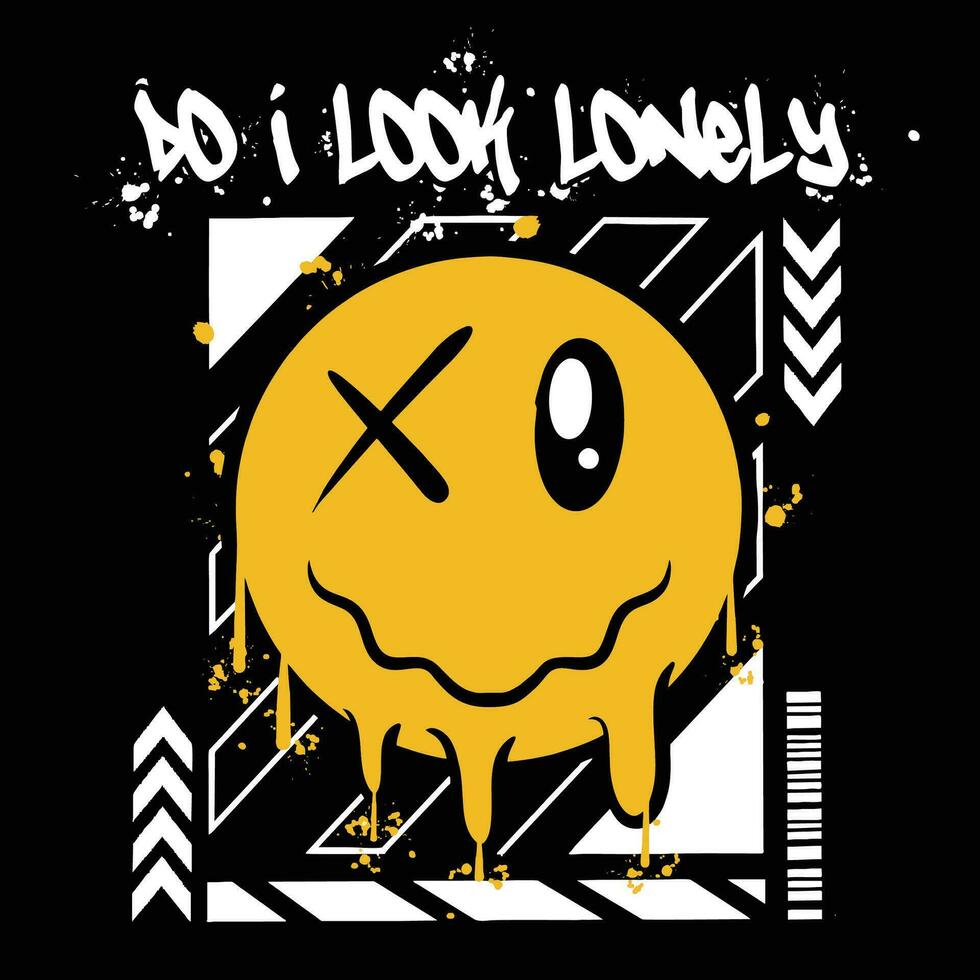 Graffiti face emoticon street wear illustration with slogan do i look lonely vector