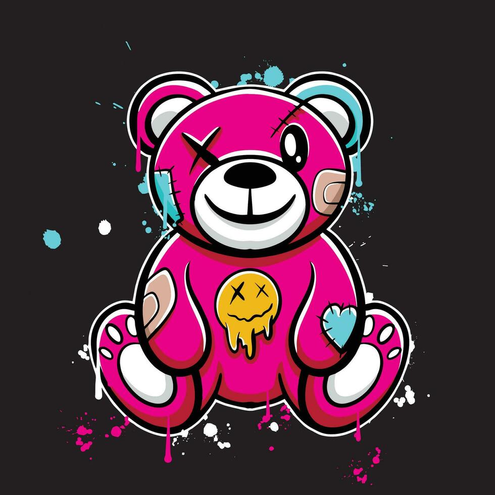 vector graffiti hand drawn teddy bear designs for streetwear illustration