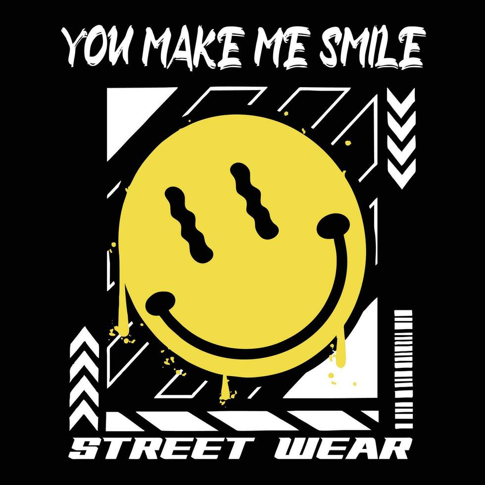 Graffiti smile emoticon street wear illustration with slogan you make me smile vector