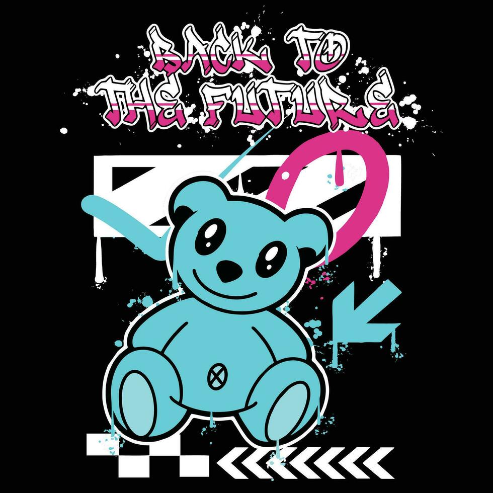 Graffiti bear street wear illustration with slogan back to the future vector