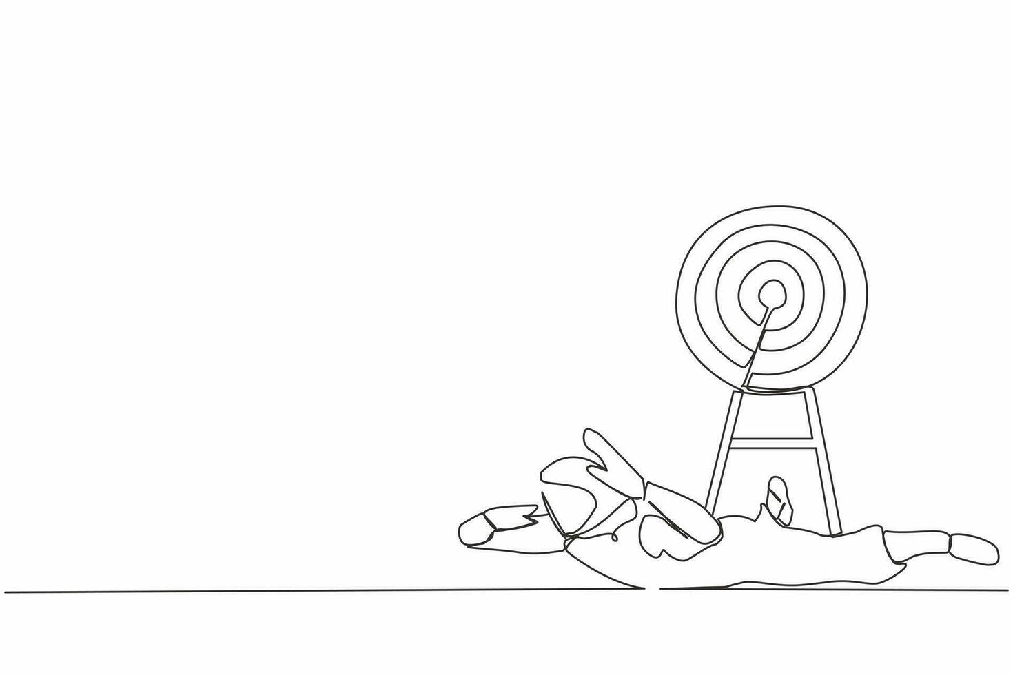 Single continuous line drawing Arabian businesswoman under heavy target burden. Effort and ambition to reach goal or target, challenge to win higher target. One line graphic design vector illustration