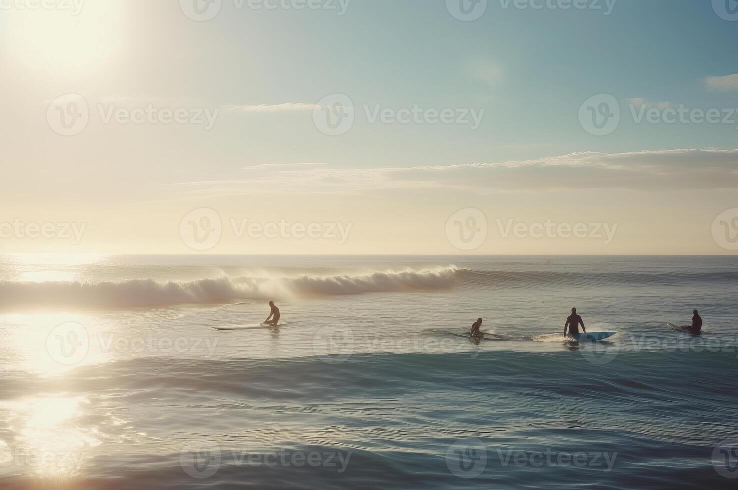 Surfers board summer ocean swimming at morning. Generate Ai photo