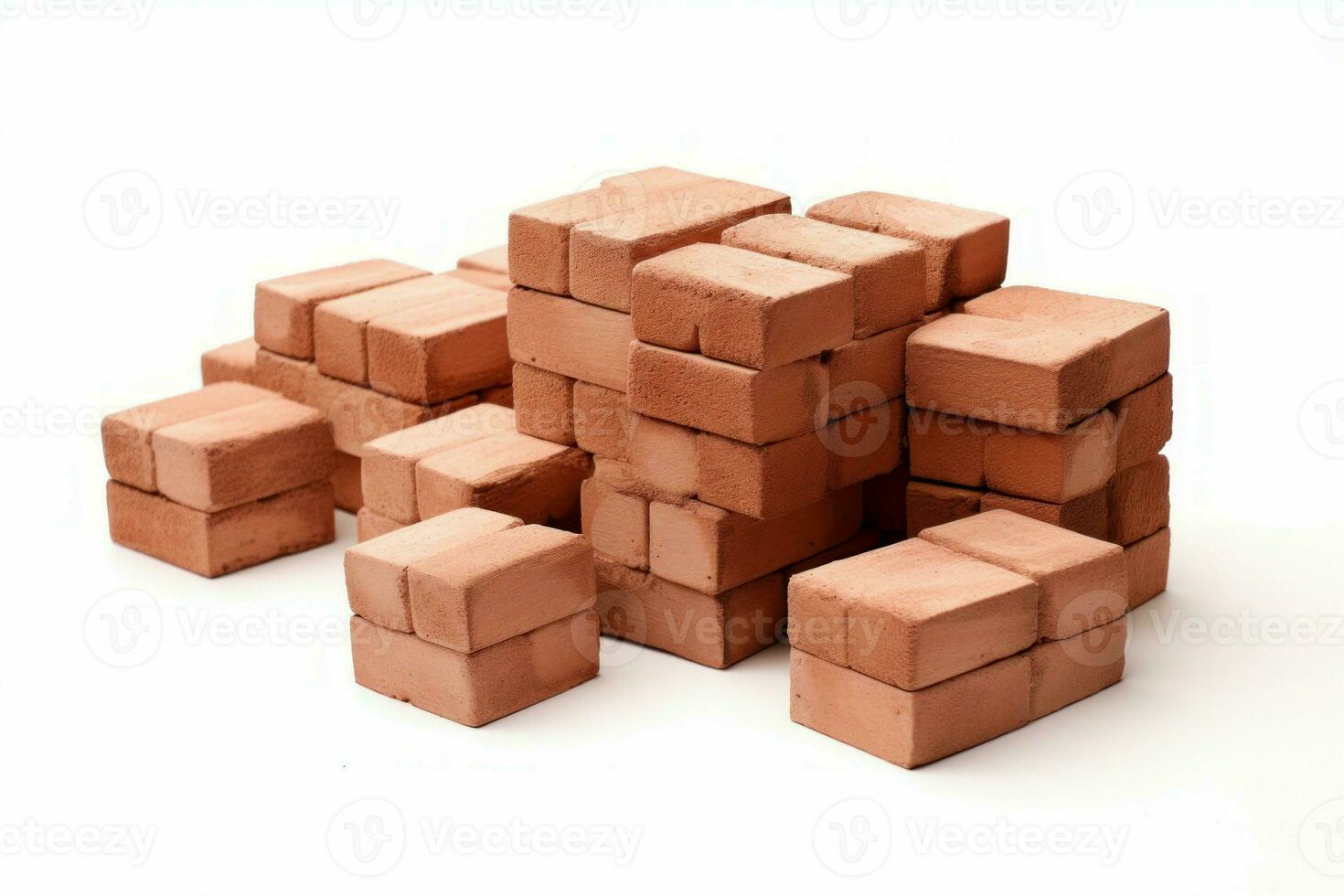 Bricks stack material isolated on white background. Generate Ai photo