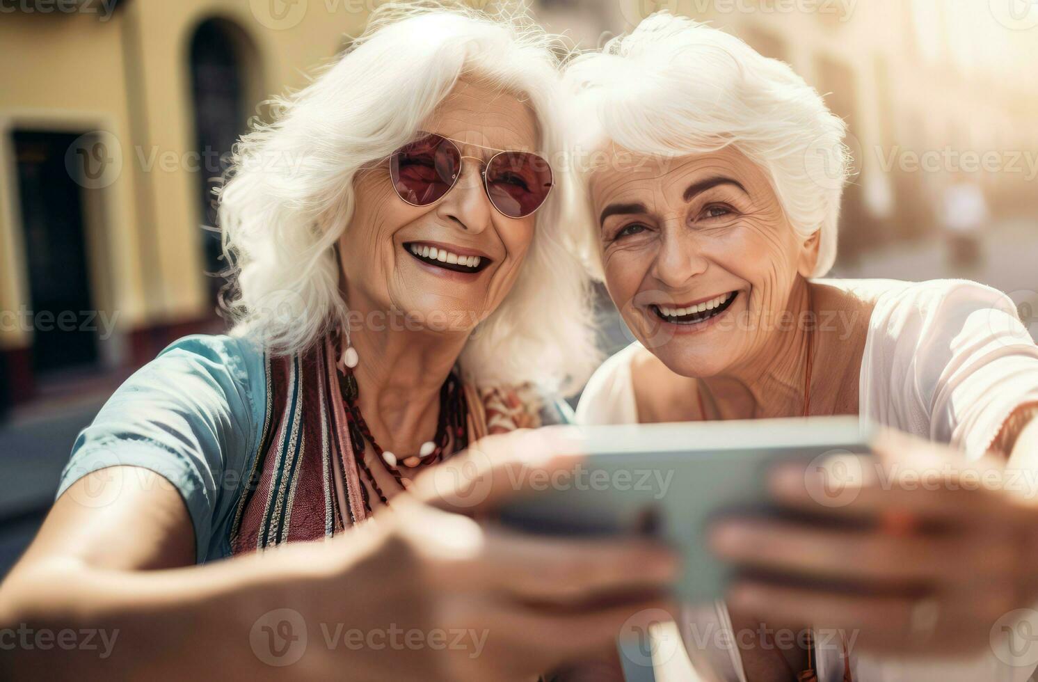 Two female Latin seniors. Generate ai photo