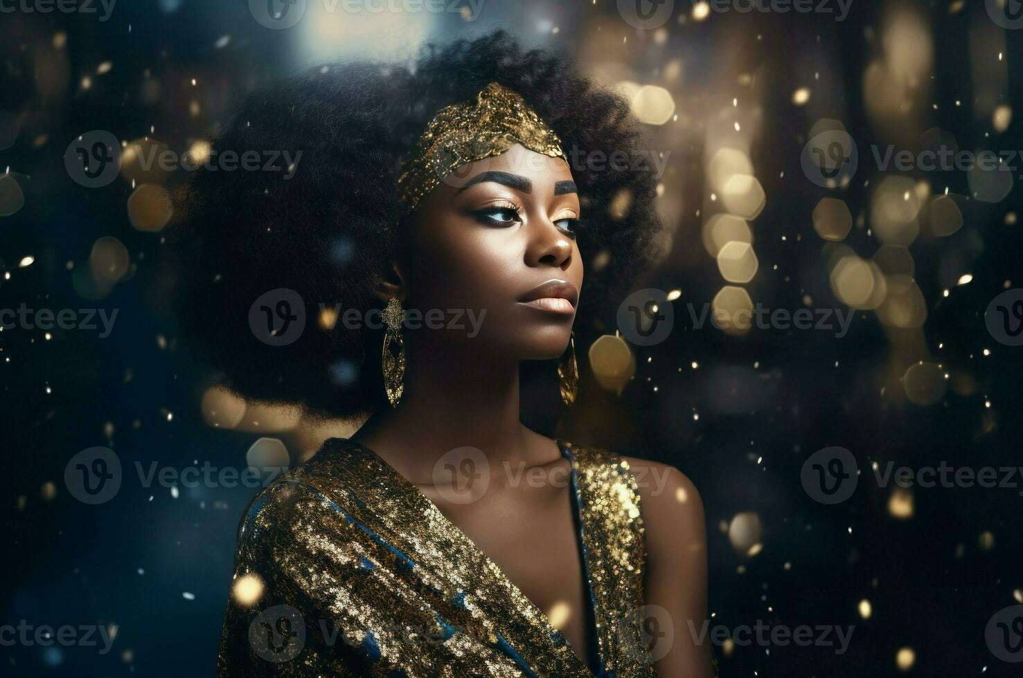 Luxury shining elegance African curly woman. Generate ai photo