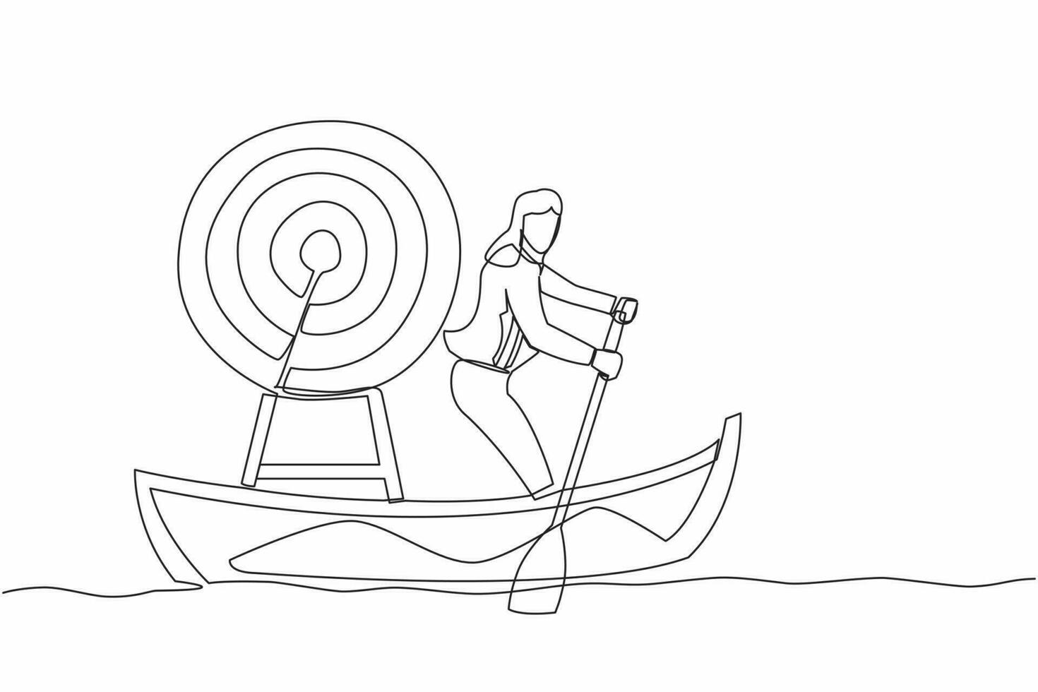 Continuous one line drawing businesswoman sailing away on boat 