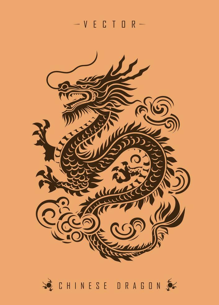 The Ancient Art of Dragon Illustration in Oriental Decorative Style vector