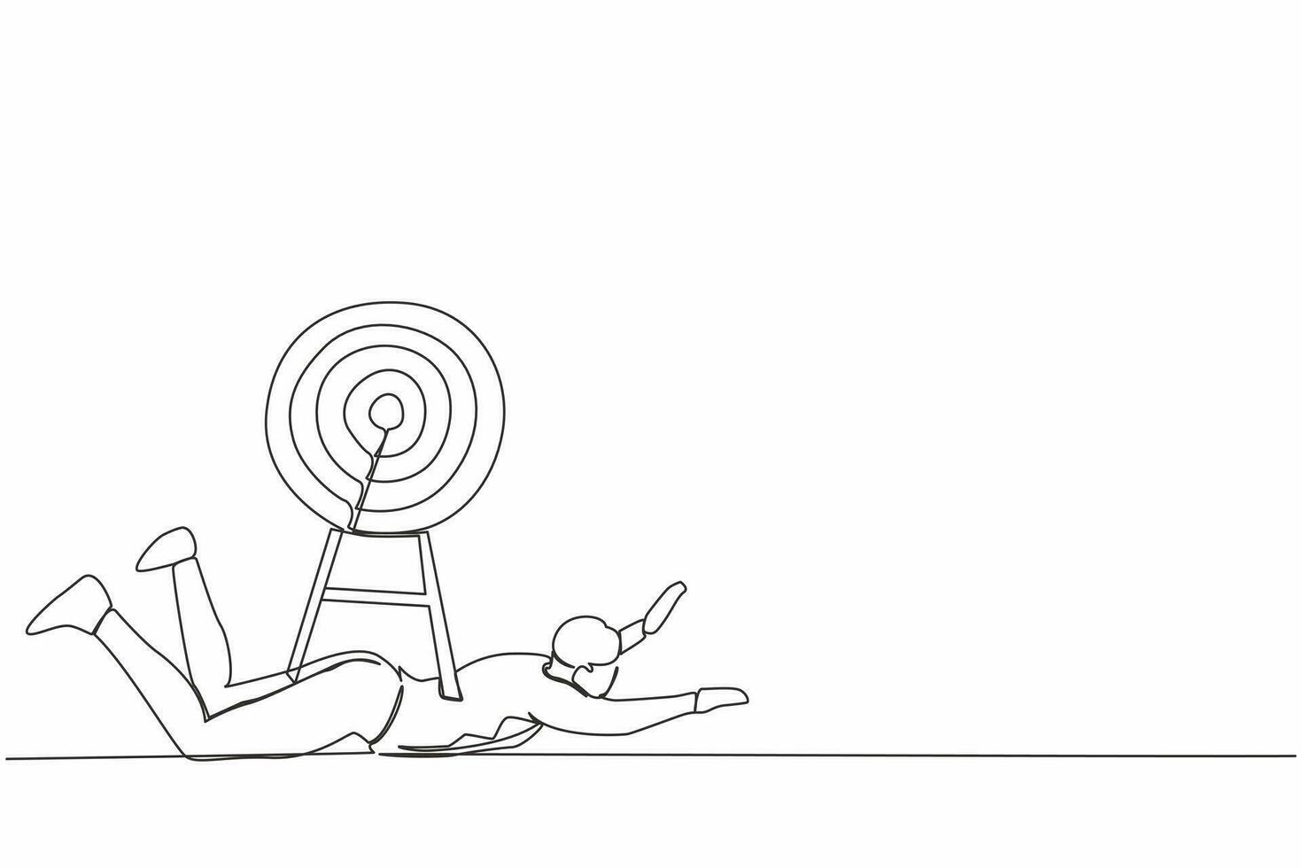Single one line drawing of depressed businessman under heavy target burden. Effort and ambition to reach goal or target, challenge to win higher target. Continuous line draw design vector illustration