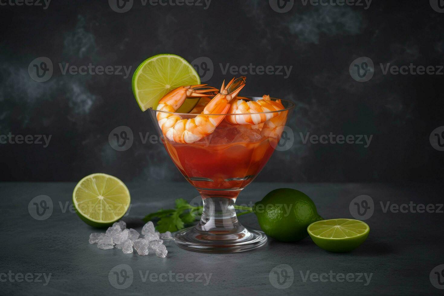 Shrimp spicy appetizer cocktail. Generate Ai photo