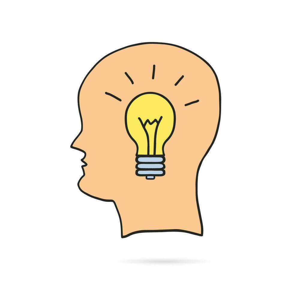 The light bulb in the brain is a metaphor for thought. flat line design banner vector illustration.