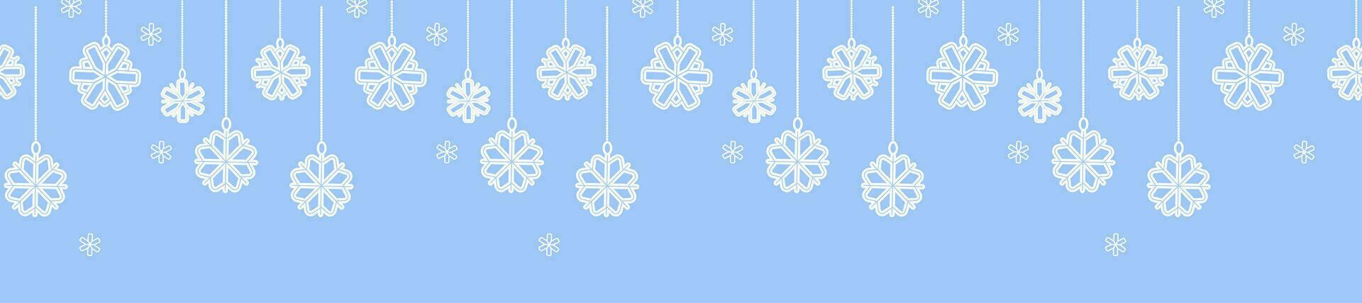 Seamless snowflake border. Christmas design for greeting card. Vector illustration. Background.