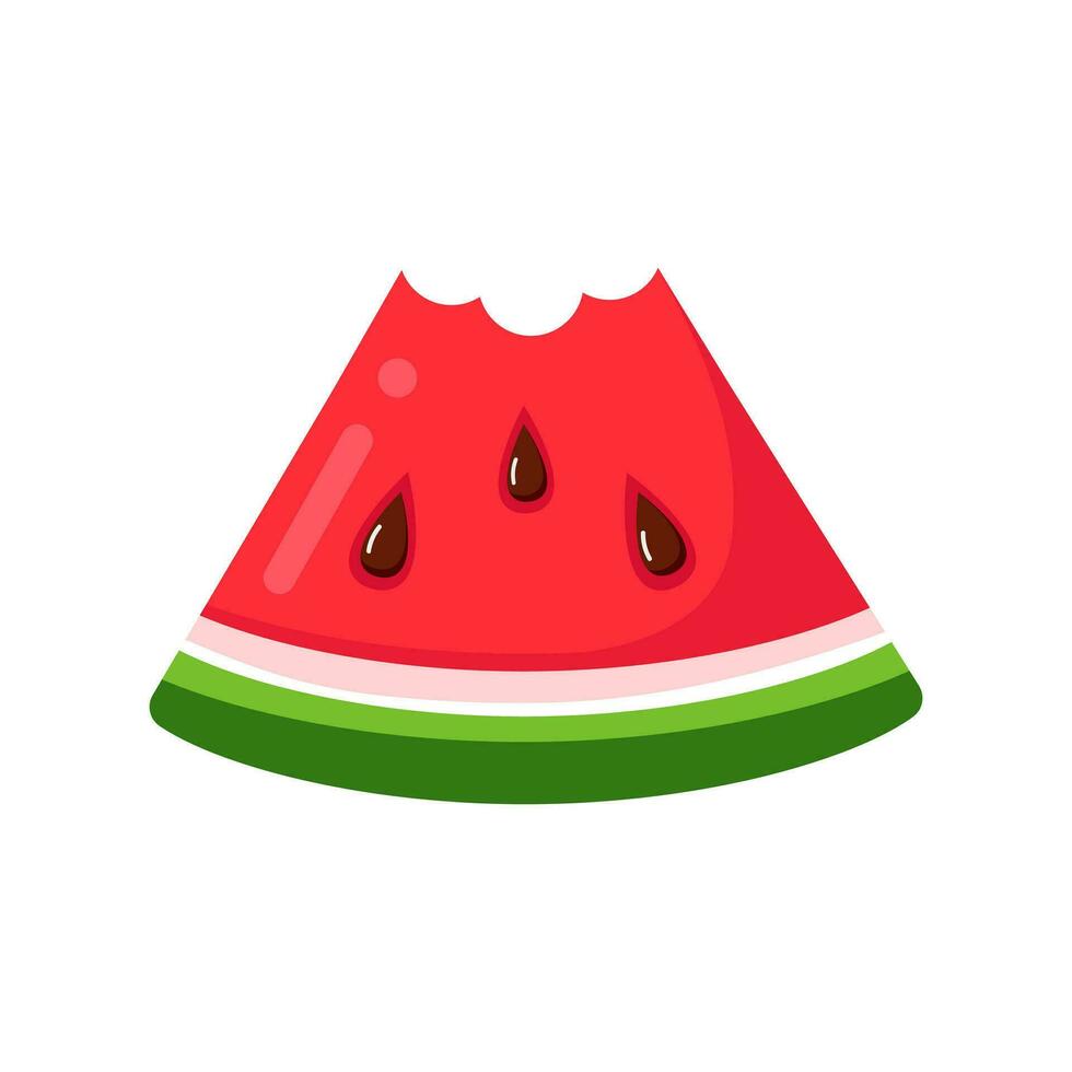 Slice of watermelon with bite taken off. Fruit illustration for farm market menu. Isolate on white background. vector