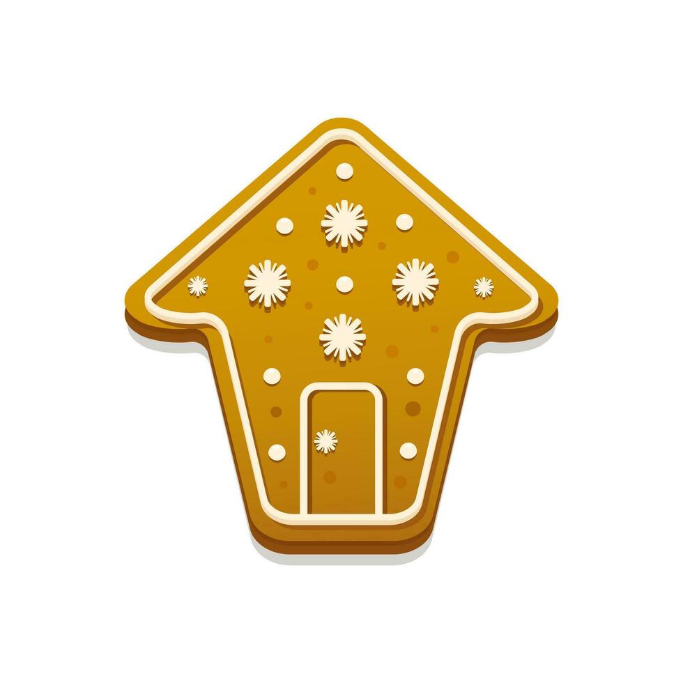 Gingerbread christmas cookie figure. Home, house. Vector illustration isolated on white background. Holiday winter symbol. For greeting card, invitation, design.