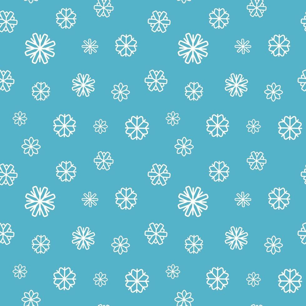 Seamless pattern of snowflakes on blue background. Vector illustration. For background, banner, textile,  poster,  scrapbook, wedding, invitation, greeting card, sale