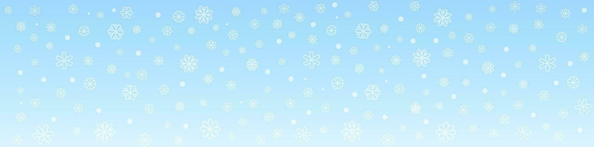 Horizontal background with snowflakes and snowfall. Abstract light blue  background. Christmas backdrop. Winter Christmas and New Year background. Vector illustration.