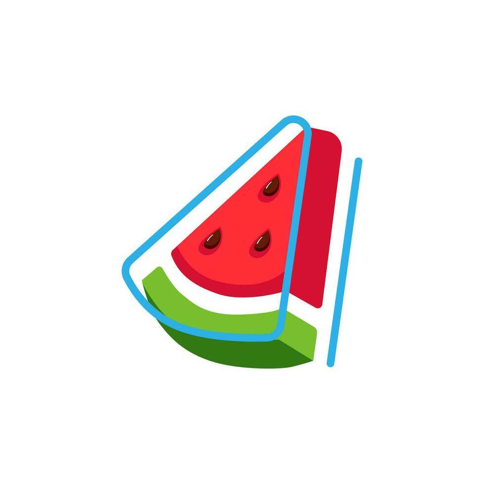 Slice of 3d watermelon. Fruit illustration for farm market menu.Vector Isolated on white background. vector