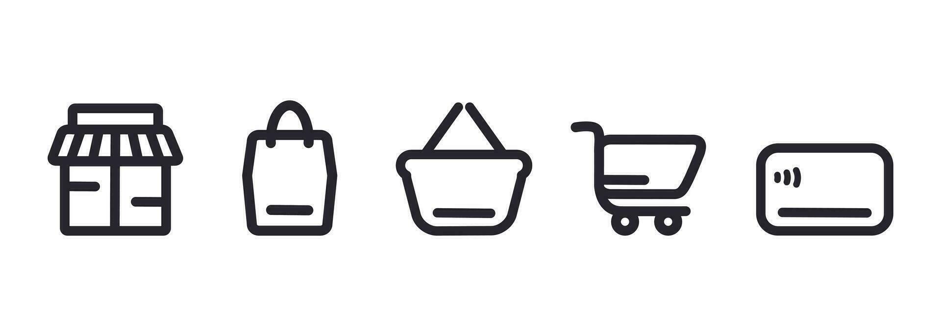 Set shopping  icon. Online store, shop, basket, bag, shopping cart.  Vector illustration isolated on white background. For sale, add, app, credit card, payment.