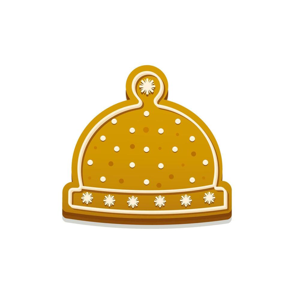 Gingerbread christmas cookie figure. Hat. Vector illustration isolated on white background. Holiday winter symbol. For greeting card, invitation, design.