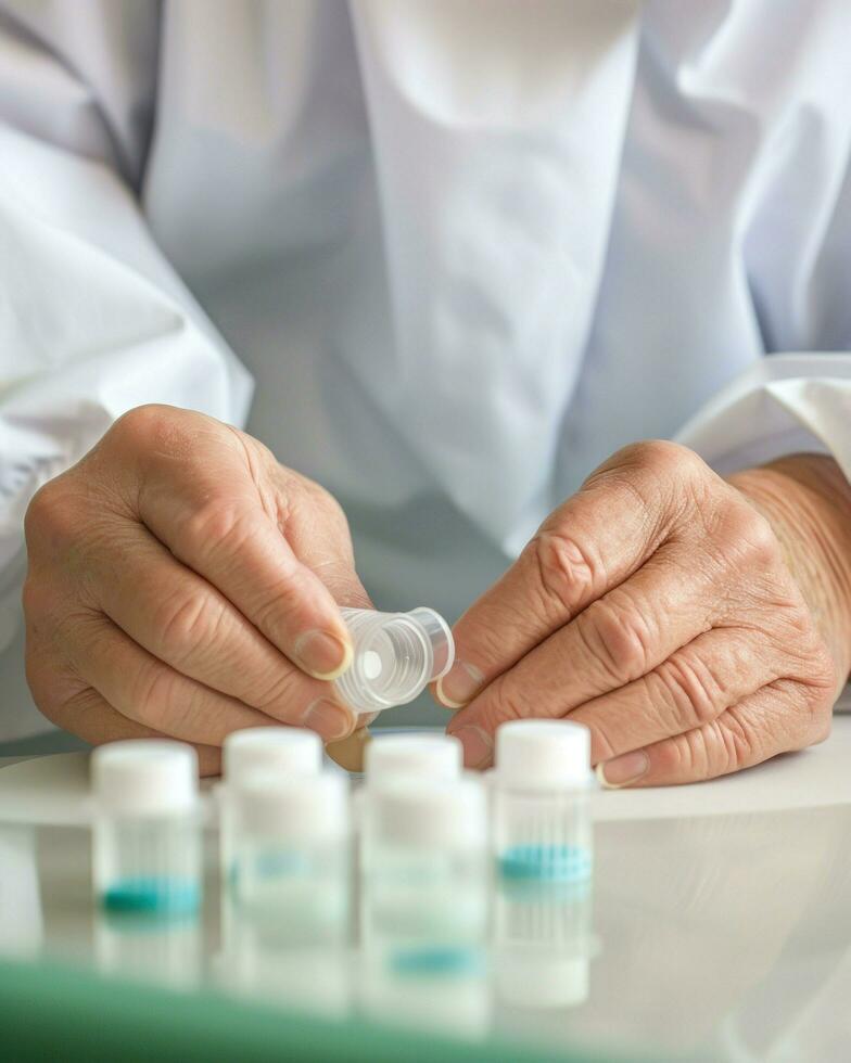A person in a lab coat holding a test tube.. Generative AI photo