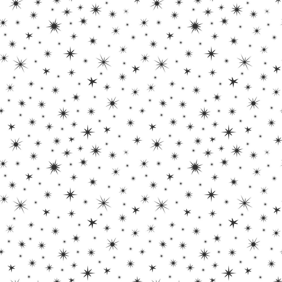 Star seamless pattern, magic celestial night. Black stars. Bohemian symbols. Vector illustration isolated on white background. White night.