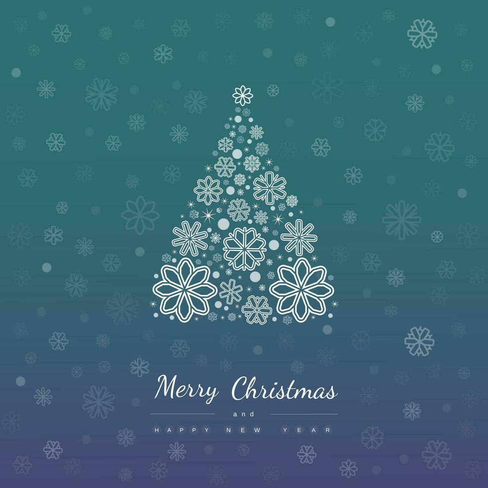 Abstract Christmas tree on  mysterious purple and green background. Christmas vector card. Pine tree. Greeting card.