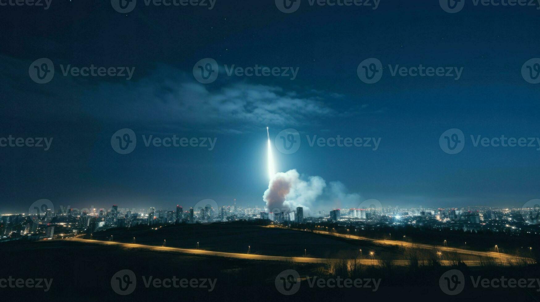 Ballistic missile heading towards the sky. Generative AI photo