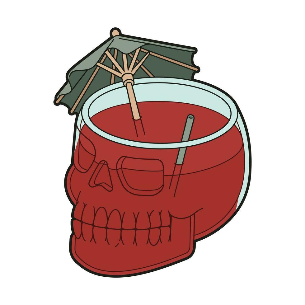 Vector illustration of skull with cocktail and umbrella