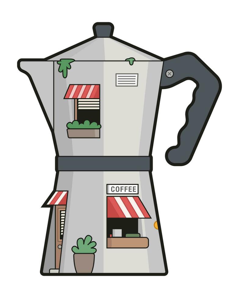 vector ilustración de géiser café máquina edificio.