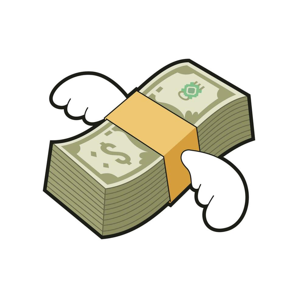 Vector illustration of cartoon dollar money with wings.