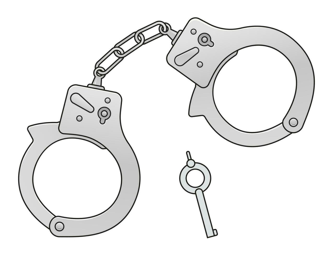 Police handcuffs with key. Isolated vector illustration.