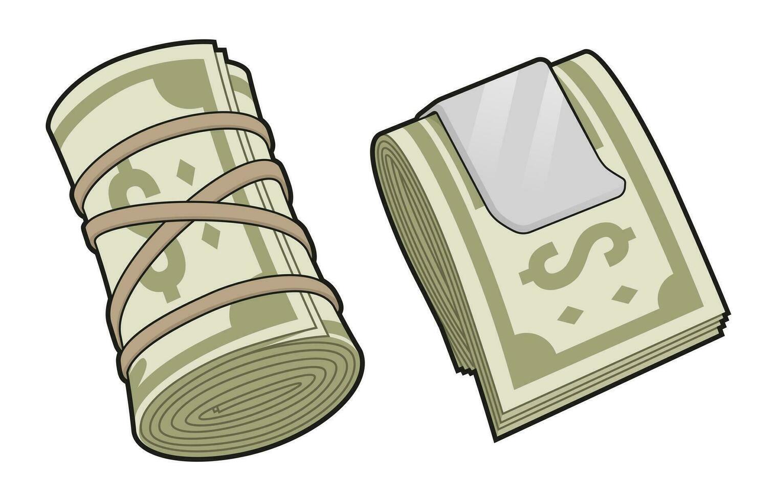 Set of money illustration. Money roll, money clips. Isolated vector illustration.