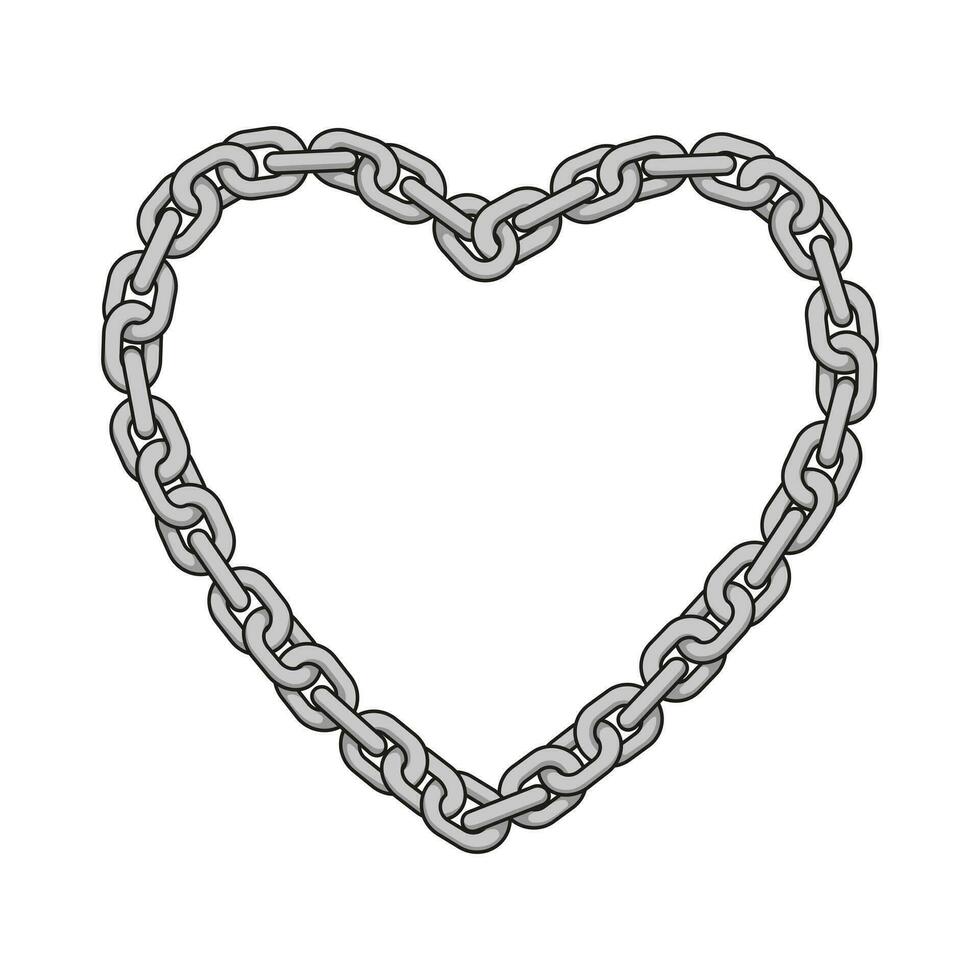 Metal chain drawing in the form of a heart. Vector illustration isolated.