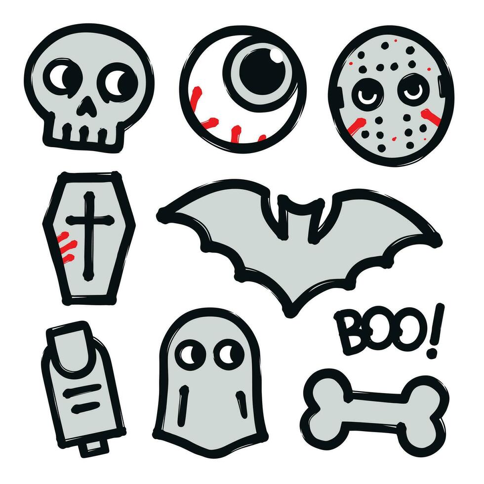 Halloween hand drawn doodle set. vector