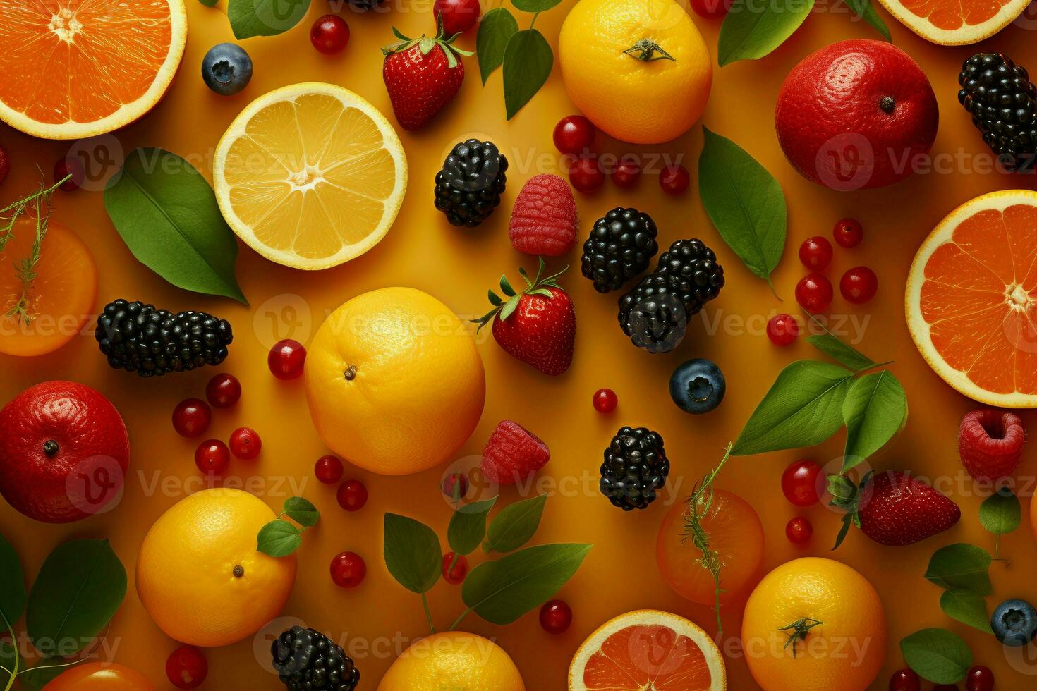 Fresh Fruit background topview. Generate Ai photo