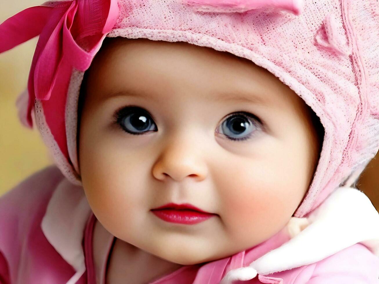 Portrait Of Adorable Baby Girl Wearing Pink Dress v4 photo