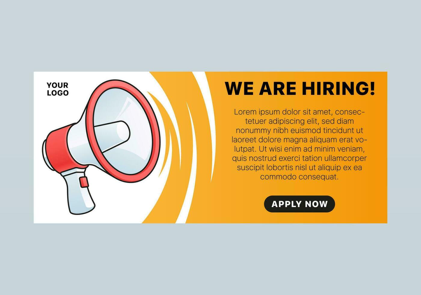 We are hiring banner with megaphone. vector