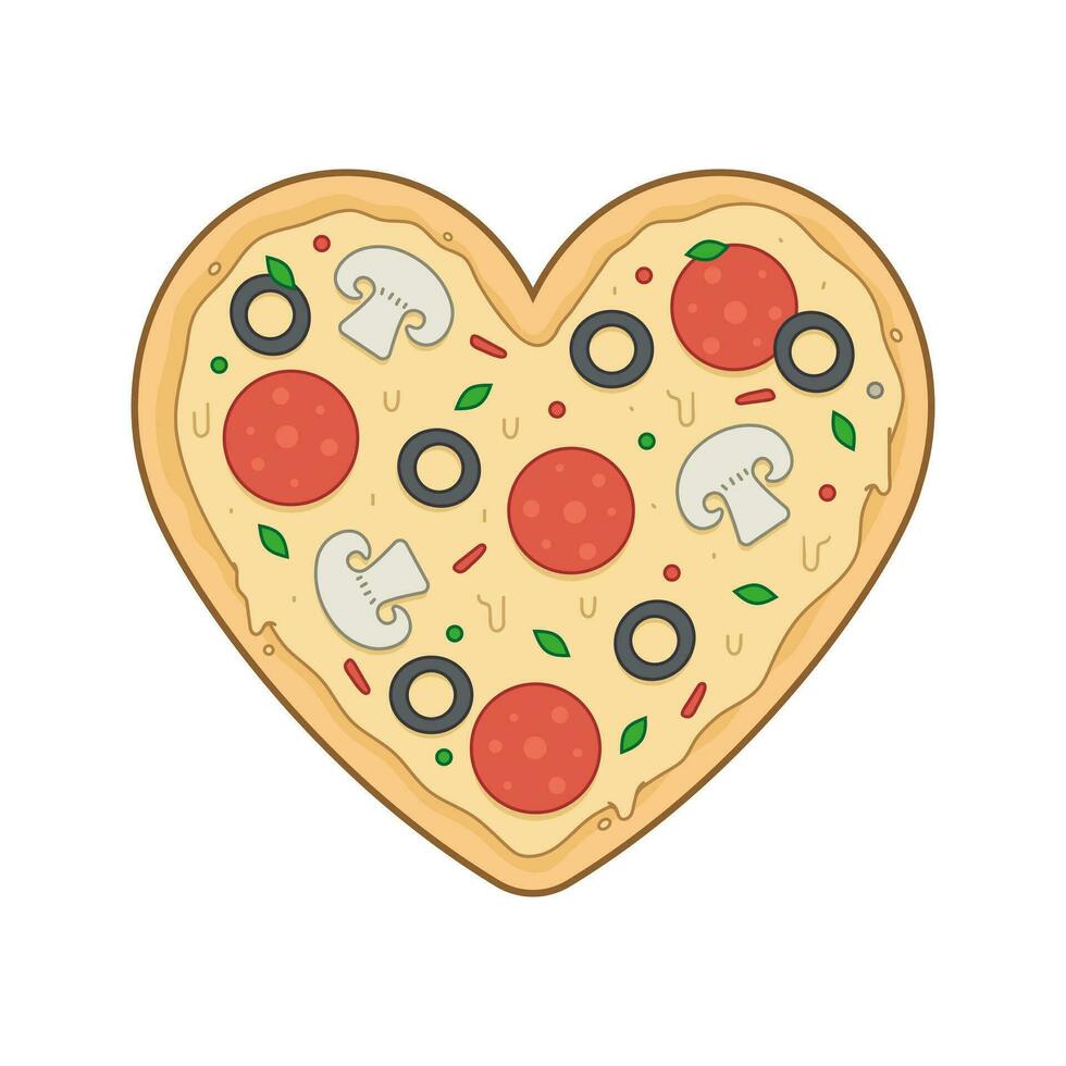 Heart shaped pizza vector illustration.