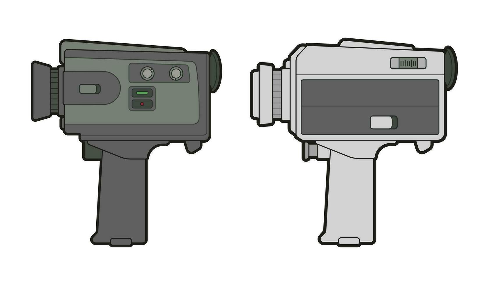 Vector illustration of vintage black and silver video cameras.