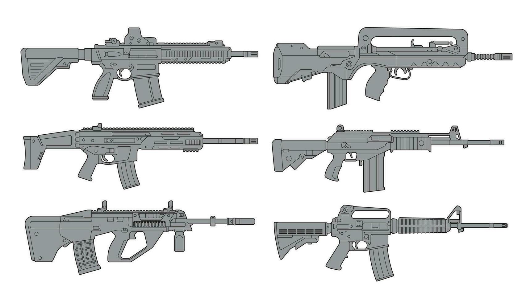 Weapons set. Assault rifle vector illustration.