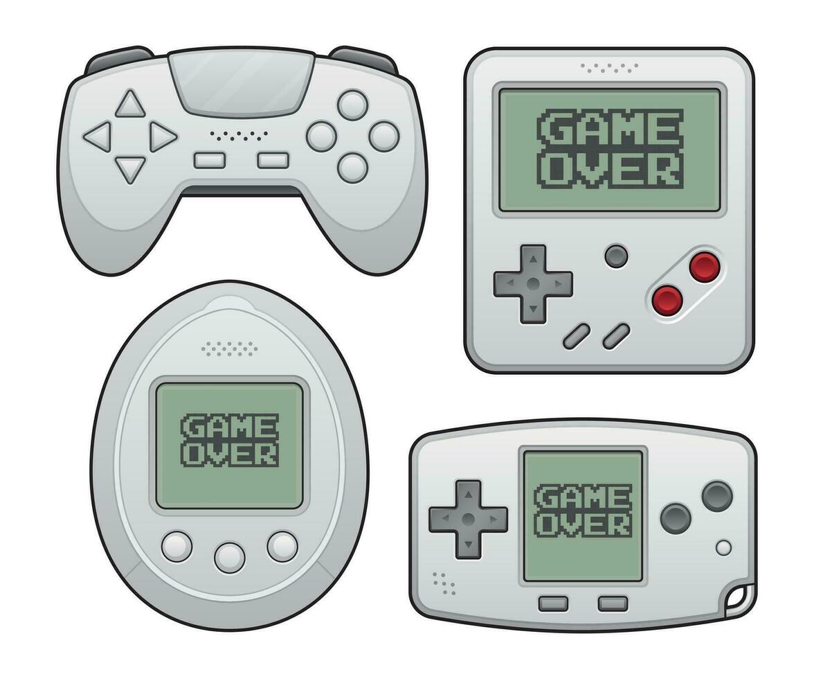 Retro gaming consoles illustration set. vector