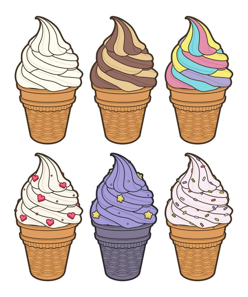 Ice cream cartoon isolated vector illustration set.