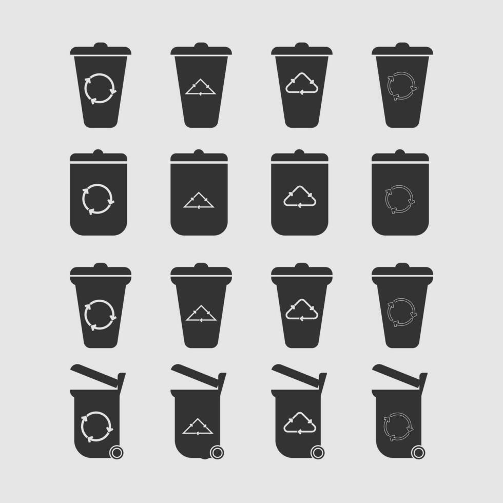 trash can icon set on gray background for web design, logo, app, UI vector