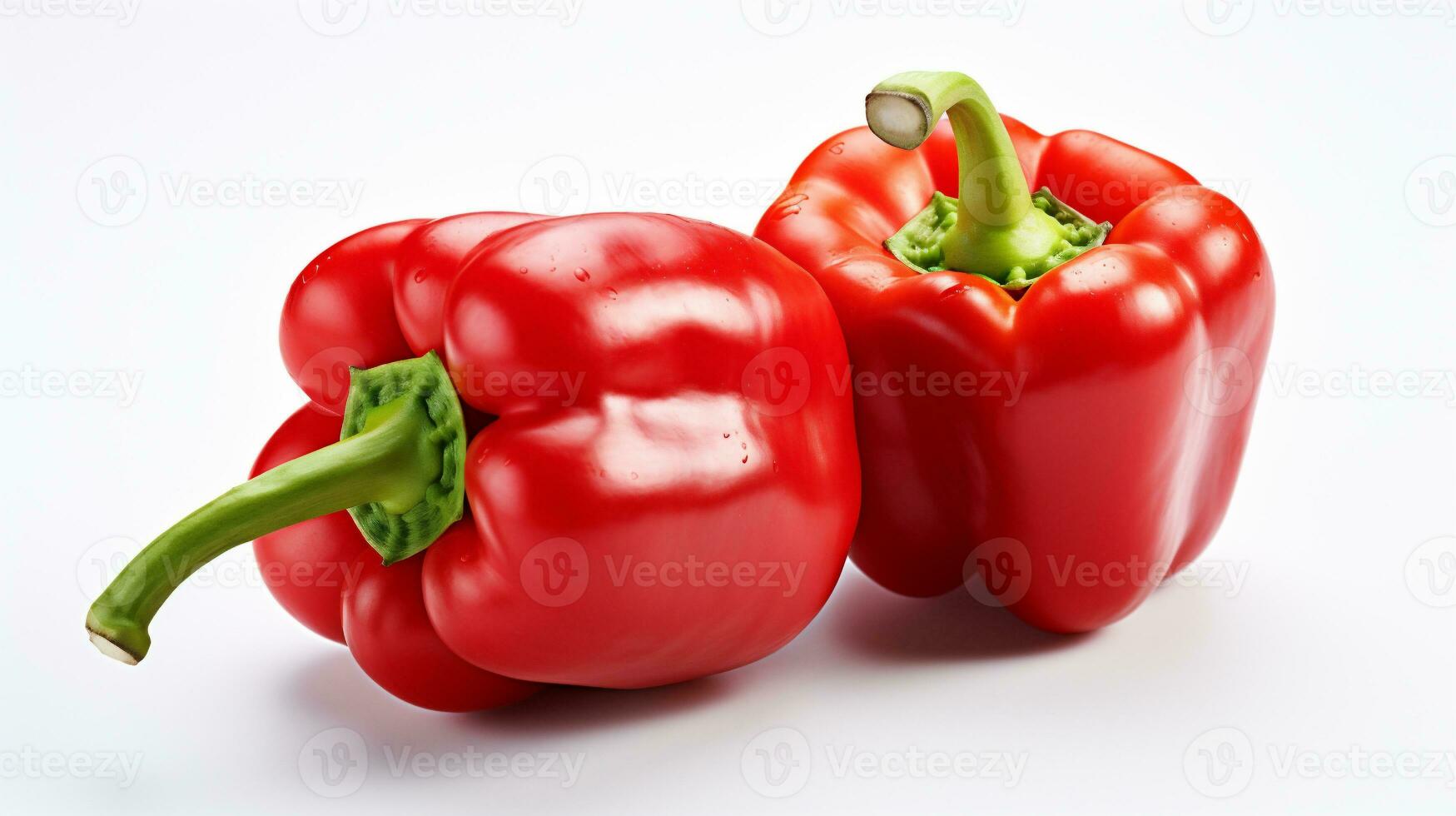 AI generative. Red bell pepper isolated on white background, close up shot, studio shot photo