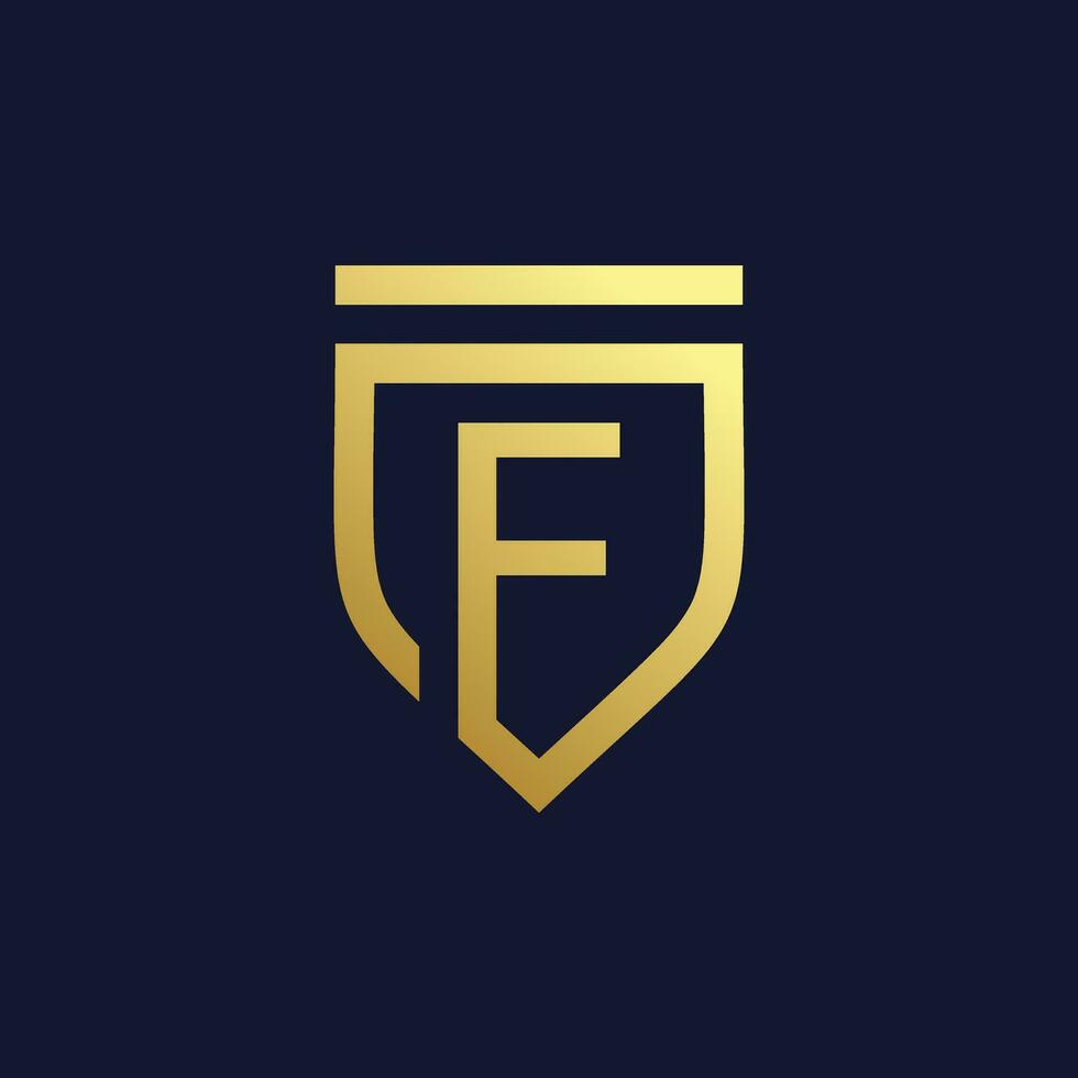 Letter F design with creative unique shield element idea concept and icon vector