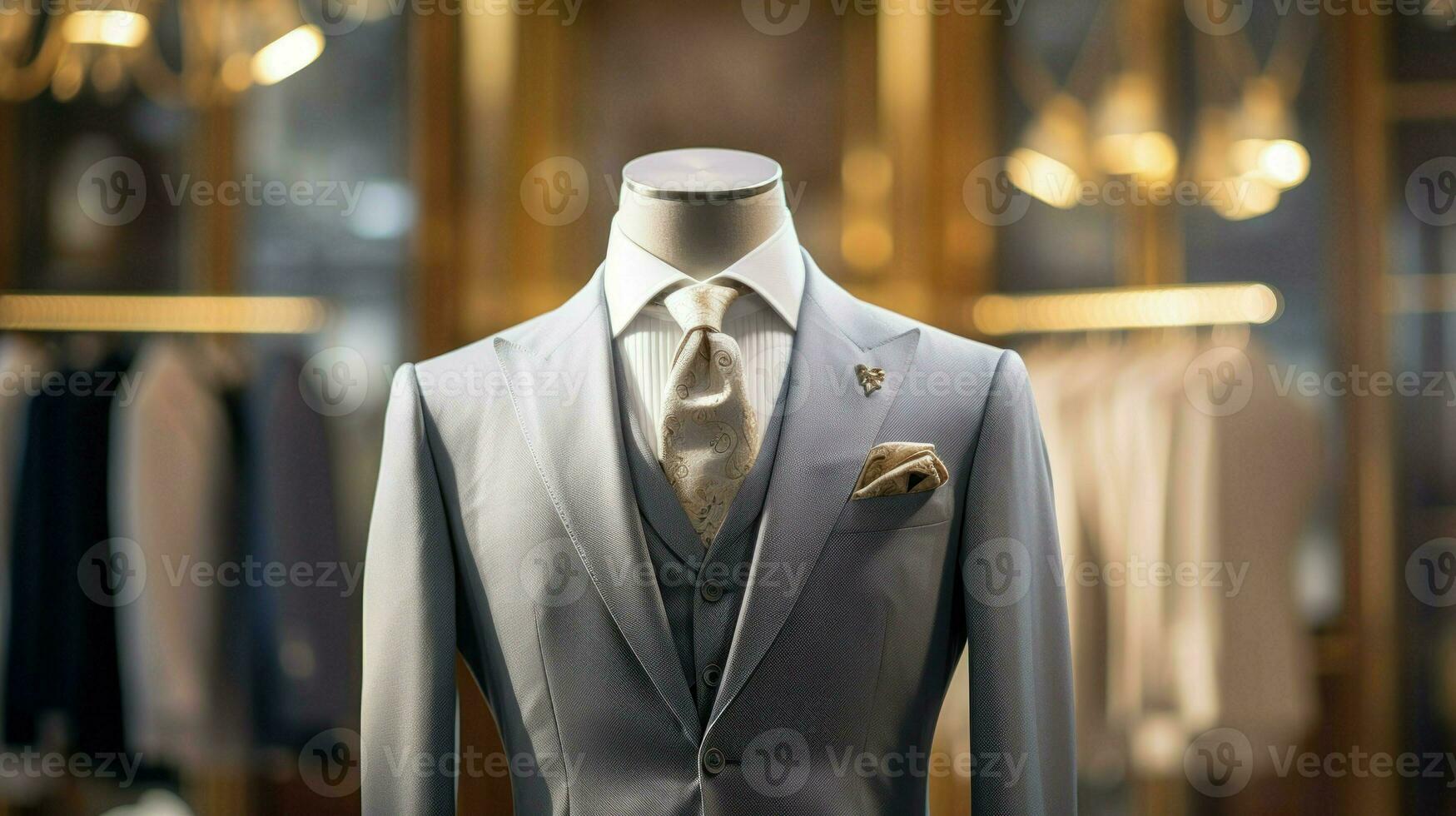 Photo of a suit visible on the model in the store. Generative AI