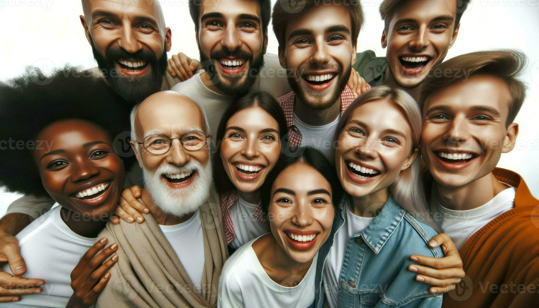 close-up of a group of people with diverse ethnic backgrounds. Generative AI photo