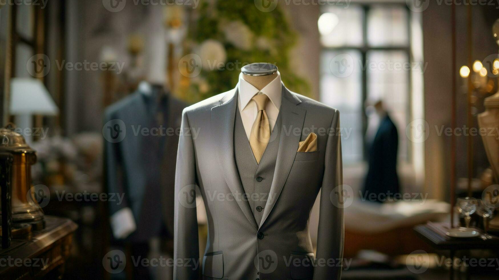 Photo of a suit visible on the model in the store. Generative AI