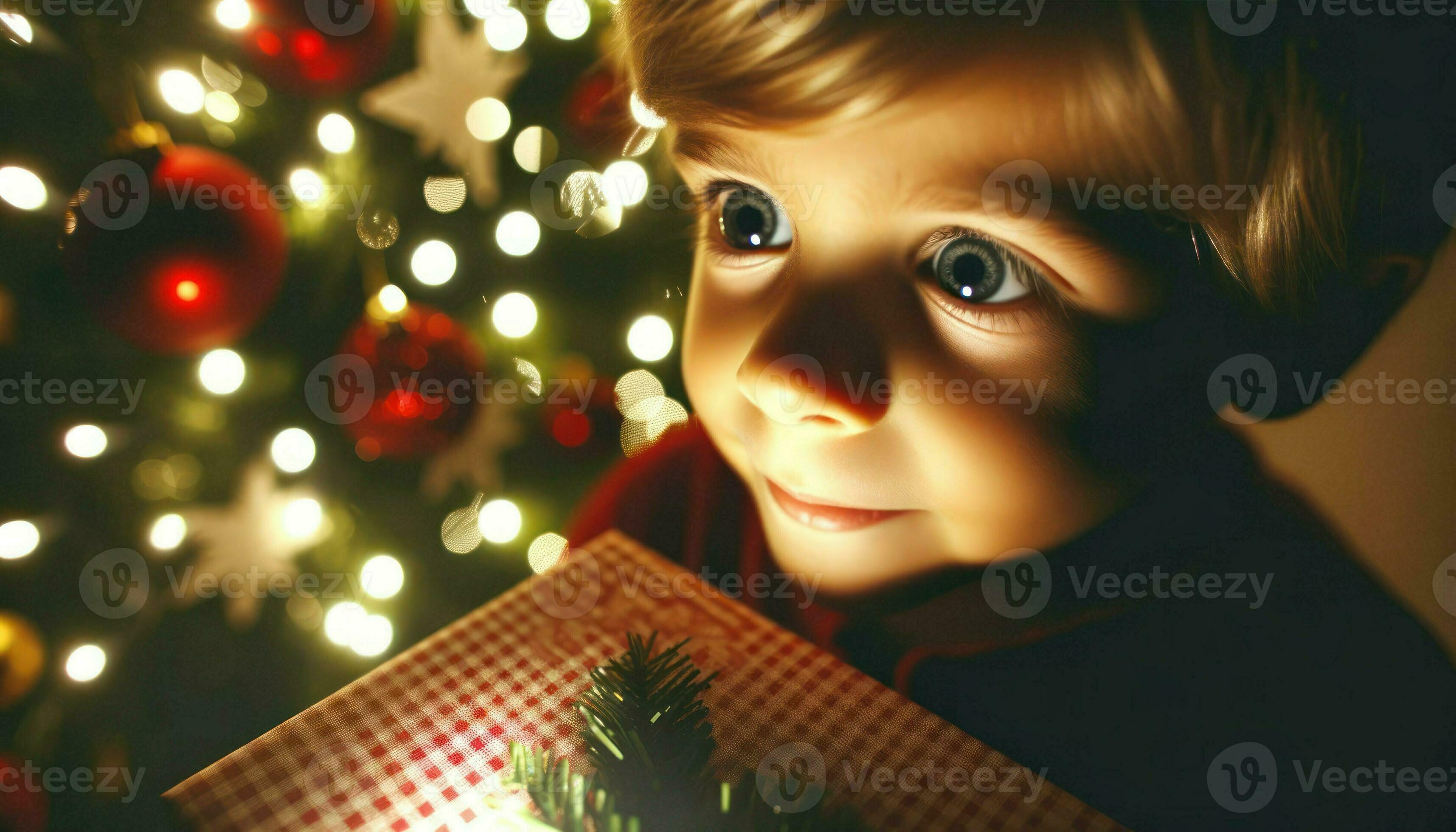 Closeup image of a child's face illuminated by the soft glow of