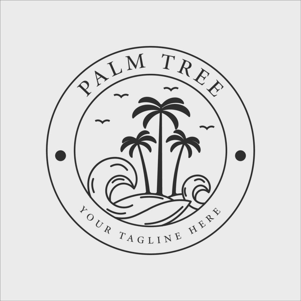 palm tree line art logo vector illustration design vintage logo badge template design